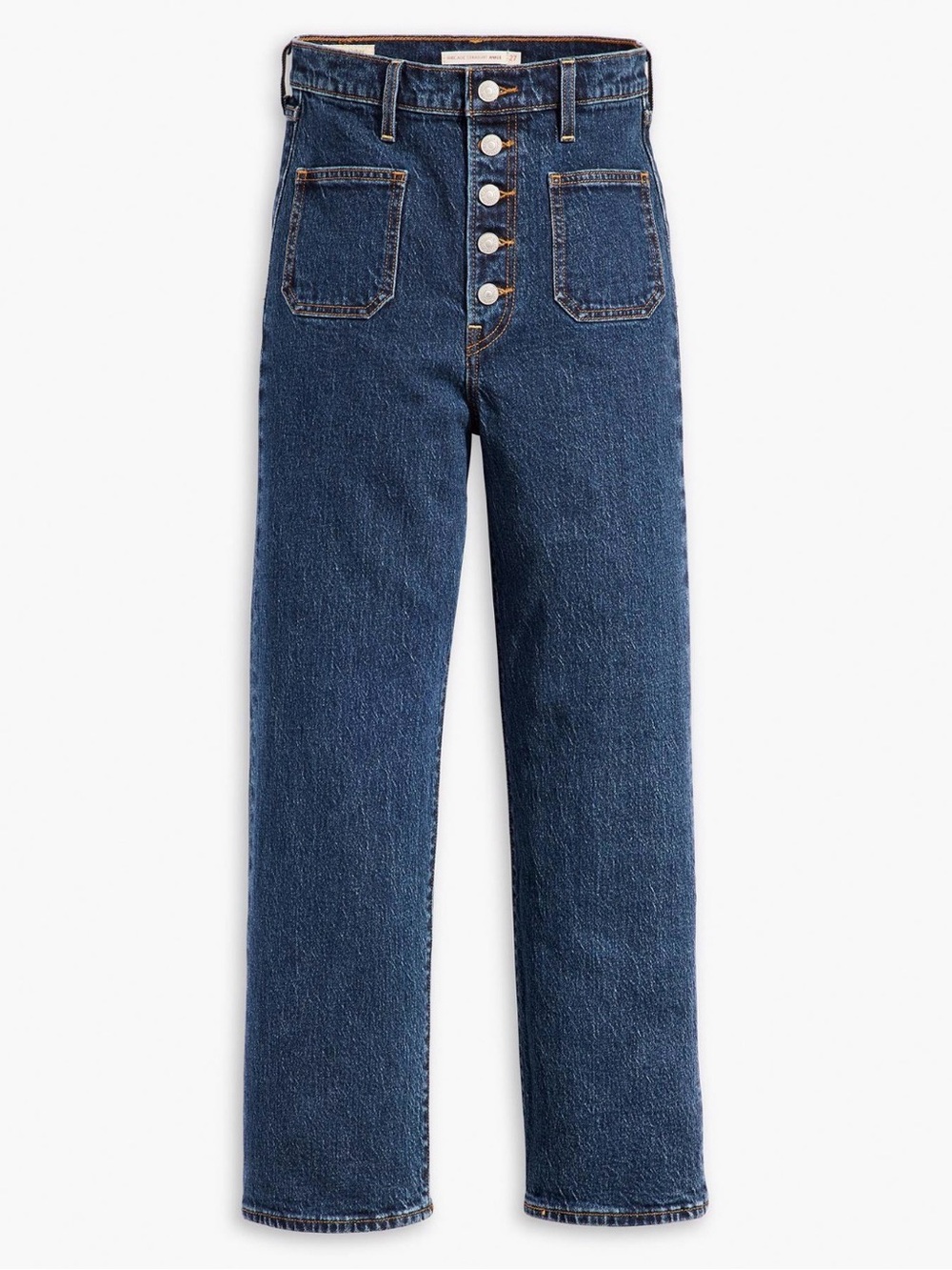 levi’s ribcage ankle straight patch pocket jeans dark wash button fly size 29